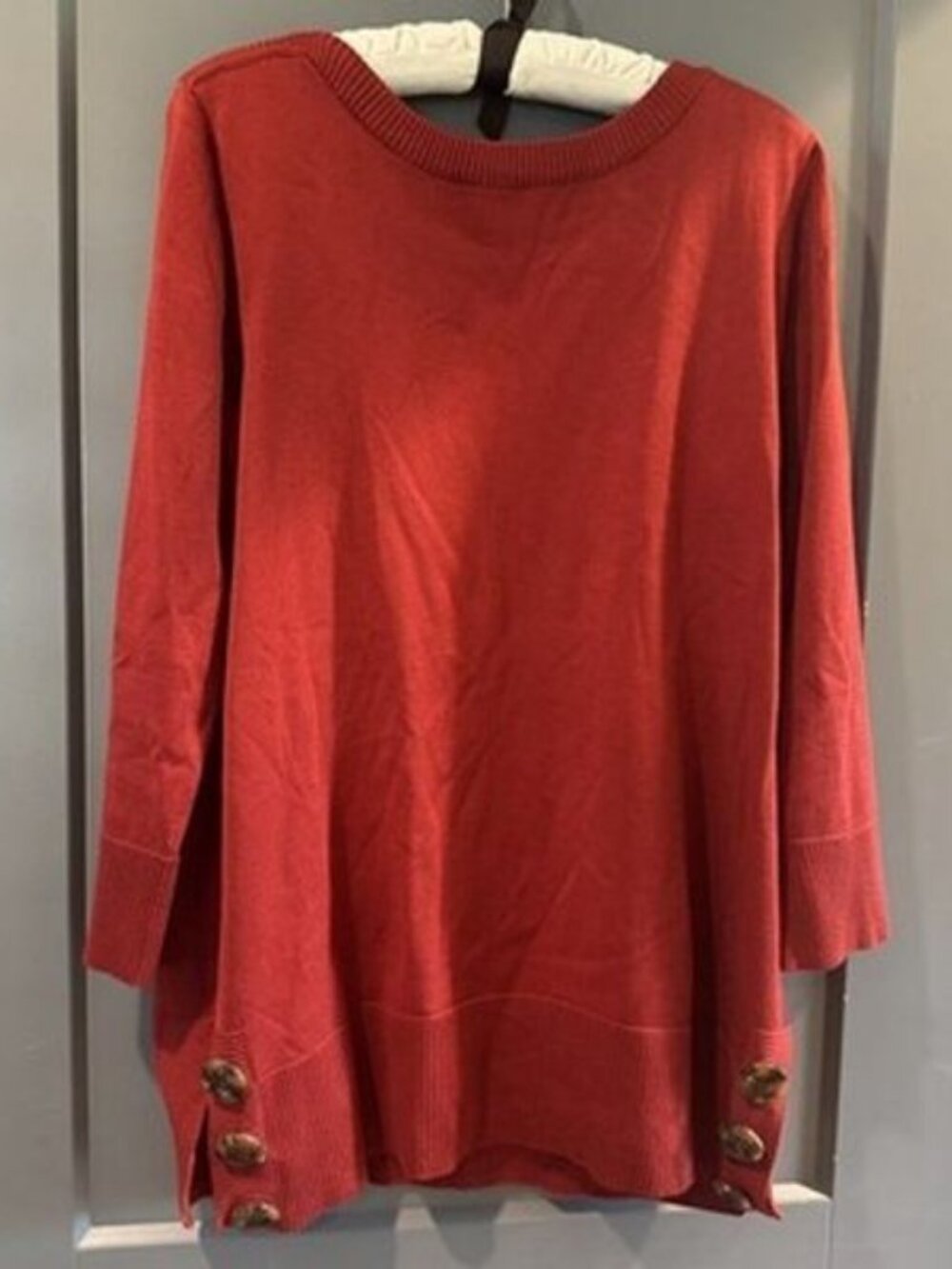 Cable & Gauge Womens Red Solid Knit Crew Neck 3/4 Sleeve Button Sweater XL
